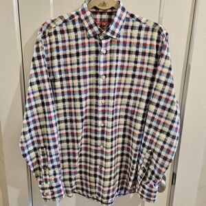 Lansky Bros Memphis Button-Down Shirt - Check Plaid Floral Cuff - Size Medium